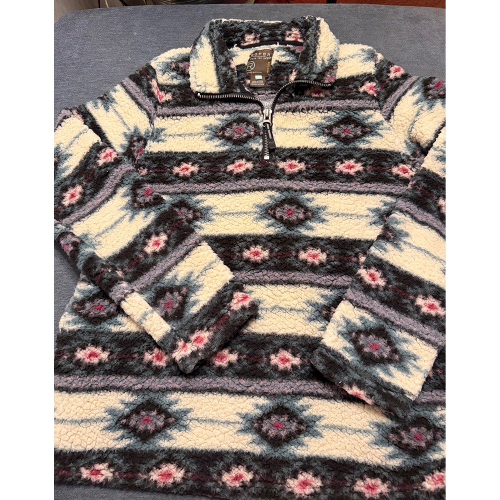Roper Wear the West Aztec Sherpa Fleece Quarter Zip‎ Pullover Southwestern Small